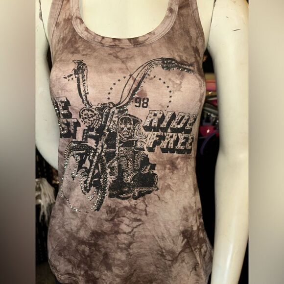 Liberty Wear Biker Live Fast Ride Free Cutout Tback Tank - Picture 4 of 5